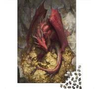Giant Red Dragón Sitting on A Huge Gold Coin,Rompecabezas para Adultos 38x26cm/1000pcs,Juegos De Desafío De