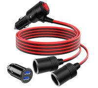 Giantdeer 1M Divisor de Encendedor de Cigarrillos, 12V Encendedor de Cigarrillos Cable de Extensión con Interruptor, 1 a 2 Adaptador de Enchufe del Cigarrillo, Dual USB Cargador de Mechero del Coche