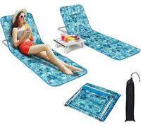 GIANTEX Alfombra de Playa Plegable, Juego de 2 Unidades, con Mesa Pequeña, Colchón de Playa Reclinable en 5 Posiciones, con Reposacabezas, Extraíble, Bolsa de Almacenamiento, Colchoneta de Playa