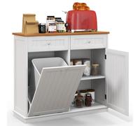 GIANTEX Aparador de Cocina con 2 Cajones y Armario con Puertas, con Espacio para Cubo de Basura, 100 x 35 x 90,5 cm, Mueble de Almacenamiento para Cocina, Comedor, Inodoro (Blanco)