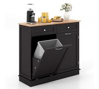 GIANTEX Aparador de Cocina con 2 Cajones y Armario con Puertas, con Espacio para Cubo de Basura, 100 x 35 x 90,5 cm, Mueble de Almacenamiento para Cocina, Comedor, Inodoro (Marrón)