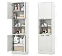 GIANTEX Armario Alto de Baño, 56 x 30 x 190 cm, Mueble de Almacenamiento con 4 Puertas y 2 Compartimentos Abiertos, con Kit Antivuelco, Organizador con 6 Estantes para Baño, Cocina (Roble Blanco)