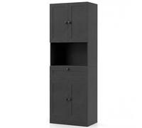 GIANTEX Armario Alto de Baño, 60x35x171,5cm, Mueble de Almacenamiento con 4 Puertas, 1 Cajón y Compartimento Abierto, Estante Ajustable, Kits Antivuelco, Organizador para Salón, Cocina (Negro)