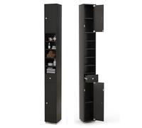 Giantex Armario de Baño Alto, Columna Auxiliar para Almacenamiento de Baño, con 2 Armarios y 1 Cajón, Organizador Armario Estrecho 20 x 20 x 180 cm, para Inodoro, Oficina (Negro)