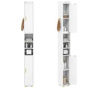 GIANTEX Armario de Baño Alto de 179 cm, Columna Auxiliar con 2 Puertas, Compartimentos Abiertos, Portarrollos y Gancho Lateral, Mueble de Almacenamiento para Cocina, Salón (Blanco)