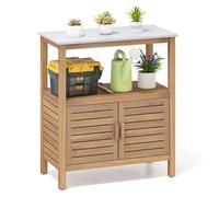 GIANTEX Armario de Jardín de Madera de Acacia, Mueble de Almacenamiento con 2 Estantes Abiertos, 1 Compartimento con Puertas y Superficie de Resina, 80 x 40 x 90,5 cm, para Balcón, Patio