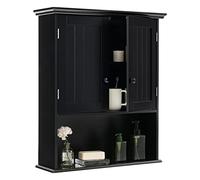GIANTEX Armario de Pared para Baño, Armario Colgante de Madera con 2 Puertas y Estante Ajustable, Compartimento Abierto, 60x20x70,5 cm, Mueble de Almacenamiento para Entrada, Cocina (Negro)