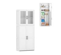 GIANTEX Armario Multiuso Alto de Baño, Armario Escobero con 4 Puertas, Estante Ajustable y 2 Ganchos, 70 x 30 x 168 cm, Mueble Auxiliar de Almacenamiento para Salón, Lavandería