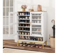 GIANTEX Armario Zapatero con 2 Puertas, Mueble de Zapatos con Puertas de Malla, Estantes Ajustables, Kit Antivuelco, 80x37x106cm, Mueble Organizador para Recibidor, Entrada (Blanco, 7 Niveles)