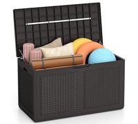 GIANTEX Baúl de Almacenamiento de Resina para Exterior, Capacidad de 380 L, Arcón Impermeable con Aspecto de Imitación de Ratán y Tapa, 111x56x61cm, Caja para Jardín, Patio (Marrón)