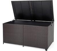 Giantex Baúl de Jardín de 662 L con Tapa, Caja de Almacenamiento de Ratán con 2 Ruedas y Asa, Interior con Funda Impermeable, 150x77x73 cm, Arcón de Almacenaje para Balcón, Terraza