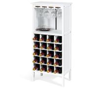 Giantex Botellero de Vino de Madera, Estante para 20 Botellas, 42 x 24,5 x 96 cm, Armario de Botellas con 4 Portavasos y Compartimento Abierto, para Bar, Comedor (Blanco)