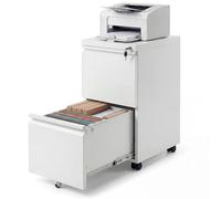 GIANTEX Cajonera Metálica de Oficina, Archivador Móvil de 2/3 Cajones con 5 Ruedas, 2 Barras Suspendidas Ajustables y Cerradura, Mueble Organizador para Legal, Carta, Archivos A4 (37x44x67cm,Blanco)