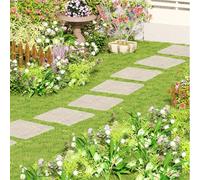 GIANTEX Camino de Pierdas con 8 Piezas, Escalones Cuadradas 39,5 x 39,5 cm, Baldosas de Jardín de PP Resistente, Superficie Antideslizante, Estacas para Tierra Incluidas (Beige)