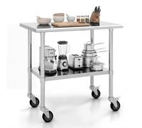 GIANTEX Carro de Acero Inoxidable de Doble Capa, Carrito de Sevicio para la Cocina con 2 Niveles, Puede Cargar 150 kg, Utilizar en Cocina, Comedor o Almacén, 91,5 x 61 x 88,5 cm