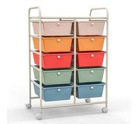 GIANTEX Carro de Almacenamiento con 10 Cajones Plásticos, Cajonera con 4 Ruedas 360°, 2 Bloqueables, 65,5 x 37 x 87 cm, Carrito Auxiliar para Salón, Dormitorio, Cocina, Baño (Matecolorido)