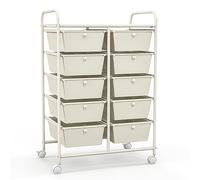 GIANTEX Carro de Almacenamiento con 10 Cajones Plásticos, Cajonera con 4 Ruedas 360°, 2 Bloqueables, 65,5 x 37 x 87 cm, Carrito Auxiliar para Salón, Dormitorio, Cocina, Baño (Blanco)