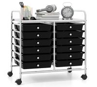 GIANTEX Carro de Almacenamiento con 12 Cajones Plásticos, Cajonera con 4 Ruedas 360°, 2 Bloqueables, 64 x 38 x 62 cm, Carrito Auxiliar para Salón, Cocina, Baño (Negro)