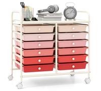 GIANTEX Carro de Almacenamiento con 12 Cajones Plásticos, Cajonera con 4 Ruedas 360°, 2 Bloqueables, 64 x 38 x 62 cm, Carrito Auxiliar para Salón, Cocina, Baño (Rosa Degradado)