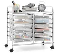 GIANTEX Carro de Almacenamiento con 12 Cajones Plásticos, Cajonera con 4 Ruedas 360°, 2 Bloqueables, 64 x 38 x 62 cm, Carrito Auxiliar para Salón, Cocina, Baño (Transparente)