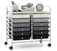 GIANTEX Carro de Almacenamiento con 12 Cajones Plásticos, Cajonera con 4 Ruedas 360°, 2 Bloqueables, 64 x 38 x 62 cm, Carrito Auxiliar para Salón, Cocina, Baño (Negro Degradado)