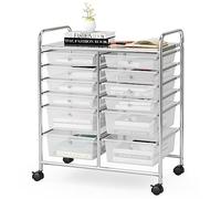 GIANTEX Carro de Almacenamiento con 12 Cajones Plásticos, Cajonera Móvil con 4 Ruedas, con Tablero y Asas, 64 x 38 x 75 cm, Carrito Auxiliar para Salón, Cocina, Baño, Oficina (Transparente)