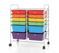 GIANTEX Carro de Almacenamiento con 12 Cajones Plásticos, Cajonera Móvil con 4 Ruedas, con Tablero y Asas, 64 x 38 x 75 cm, Carrito Auxiliar para Salón, Cocina, Baño, Oficina (Multicolor)