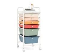 GIANTEX Carro de Almacenamiento con 6 Cajones, Cajonera con 4 Ruedas(2 con Frenos), Tablero y Marco de Metal, Cajones Plásticos, Carrito Auxiliar para Oficina, Dormitorio, Baño (Macaron)