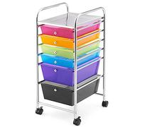 GIANTEX Carro de Almacenamiento con 6 Cajones, Cajonera con 4 Ruedas(2 con Frenos), Tablero y Marco de Metal, Cajones Plásticos, Carrito Auxiliar para Oficina, Dormitorio, Baño (Colorido)