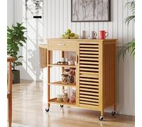 GIANTEX Carro de Cocina con 4 Ruedas, Carrito de Servicio con Cajón, Compartimentos con Puerta, 3 Estantes y Toallero Lateral, 91 x 44 x 89 cm, Mueble Auxiliar para Comedor, Salón