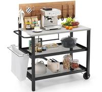 GIANTEX Carro de Cocina Multifuncional 4 Niveles, Carrito de Servicio con Tablero Plegable, Portarrollos de Pañuelos, Portabolsas y Ganchos, 2 Ruedas, Carro de Barbacoa para Patio, Balcón