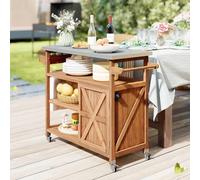 Giantex - Carro de madera exterior con superficie de trabajo de acero inoxidable, 3 estantes, armario, 4 ruedas universales, 118 x 47 x 92 cm, carga 50 kg