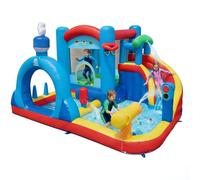 GIANTEX Castillo hinchable 8 en 1 para niños, parque infantil, tobogán con piscina, canasta de baloncesto, cañón de agua, saco de boxeo, trampolín, juegos de lanzamiento de pelotas y anillos de 3 a 12