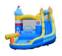 Giantex - Castillo hinchable con tobogán, pared de escalada, cañón de agua, cesta de baloncesto y piscina de bolas, apto para niños de 3 a 12 años, carga 90 kg