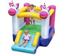 GIANTEX Castillo Hinchable Unicornio, Cama Elástica con Tobogán y Red Protectora, Castillo Inflable Infantil con Bolsa de Transporte y Estacas, 260x195x219cm, para Interior y Exterior(sin Inflador)