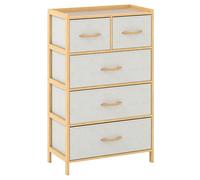 GIANTEX Cómoda con 5 Cajones de Tela Plegables, Cajonera de Almacenamiento con Marco de Bambú, Kits Antivuelco, 58 x 30 x 94 cm, Mueble Organizador para Dormitorio, Salón, Entrada