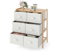 GIANTEX Cómoda de 6 Cajones de Tela, Cajonera de Estructura de Bambú, Estante de Listones Superior, Kits Antivuelco, Mueble de Almacenamiento Moderno para Dormitorio, Entrada, Salón, 66 x 35 x 78,5 cm