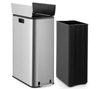 GIANTEX Cubo de Basura de Acero Inoxidable, Bote de Basura de 46 Litros, con 2 Tapas y Pedal, Cubo Interior Extraíble, 26 x 52 x 68 cm, Cubo de Basura para Cocina, Comedor, Inodoro