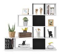 GIANTEX Estantería Independiente de 4 Niveles en Escalera, Librería de Madera con 10 Compartimientos, Organizador de Exhibición para Sala de Estar, Oficina, 120 x 19,5 x 109cm (Negro+Blanco)