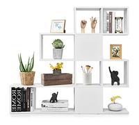 GIANTEX Estantería Independiente de 4 Niveles en Escalera, Librería de Madera con 10 Compartimientos,Organizador de Exhibición para Sala de Estar, Oficina, 120 x 19,5 x 109cm (Blanco+Blanco)