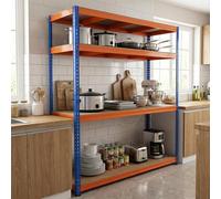 GIANTEX Estantería Metálica de Almacenamiento Grande 4 Niveles, 180x61x203cm, Estantería Galvanizada con Estantes Ajustable, Carga hasta 2400 kg, para Garaje, Taller, Sótano (Azul+Naranja)