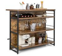 GIANTEX Isla de Cocina 4 Niveles, 120 x 60 x 101 cm, Mesa de Bar con Estantes de Almacenamiento, Mesa Alta con Portabotellas y Portavasos, Mueble Auxiliar para Cocina, Comedor, Bar (Marrón Rústico)