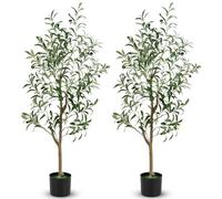 GIANTEX Juego de 1/2 Árboles de Olivo Artificiales, Planta Falsa de 130 cm con Hojas y Frutos Realistas, Tronco Resistente de PE y Base Estable, Planta Decorativa para Interior y Exterior (2)