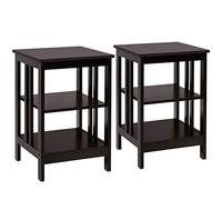 GIANTEX Juego de 1/2 Mesitas de Noche 3 Niveles, Mesilla de Noche de Madera con 3 Estantes Abiertos, 40 x 40 x 61 cm, Mesa Auxiliar Cuadrada para Dormitorio, Salón (Piernas II, Marrón,2)