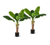 GIANTEX Juego de 2 Árboles de Plátano Artificiales, Planta Falsa en Maceta con Tronco y Ramas Realistas, 7 Hojas de PEVA, Planta Decorativa para Entrada, Oficina, Salón