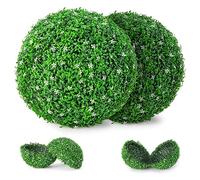 GIANTEX Juego de 2 Piezas de Planta Artificial en Bola, 48 cm Planta de Imitación Realista, Esferas Decorativas de PE para Interior & Exterior, Ideal para Porche, Balcón y Jardín y Boda (Verde+Blanco)