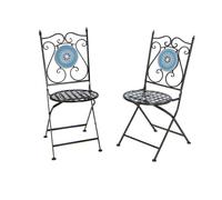 GIANTEX Juego de 2 Sillas de Mosaico para Exterior, Sillas de Bistro con Asiento y Respaldo Ahuecados, Marco de Metal, Conjunto de Sillas Plegables con Patrones de Mosaico para Terraza, Patio, Jardín
