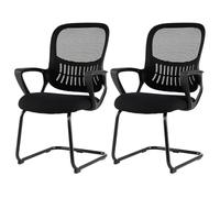 GIANTEX Juego de 2 Sillas de Oficina, Silla de Conferencia con Asiento Acolchado y Respaldo de Malla, Estructura de Metal y Reposabrazos de PP, Carga hasta 113 kg, para Sala de Espera