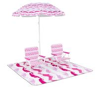 GIANTEX Juego de 2 Sillas de Playas Plegables con Alfombrilla, Sombrilla Inclinable con Bolsa de Transporte, Sillas con Bolsillo Trasero, Carga hasta 150 kg, para Camping, Picnic (Rosa)