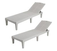 GIANTEX Juego de 2 Tumbonas de Exterior, Sillas Reclinables de Plástico con Respaldo Ajustable en 5 Posiciones, Carga hasta 160 kg, Tumbonas Impermeables para Jardín, Patio, Playa, Piscina (Blanco)